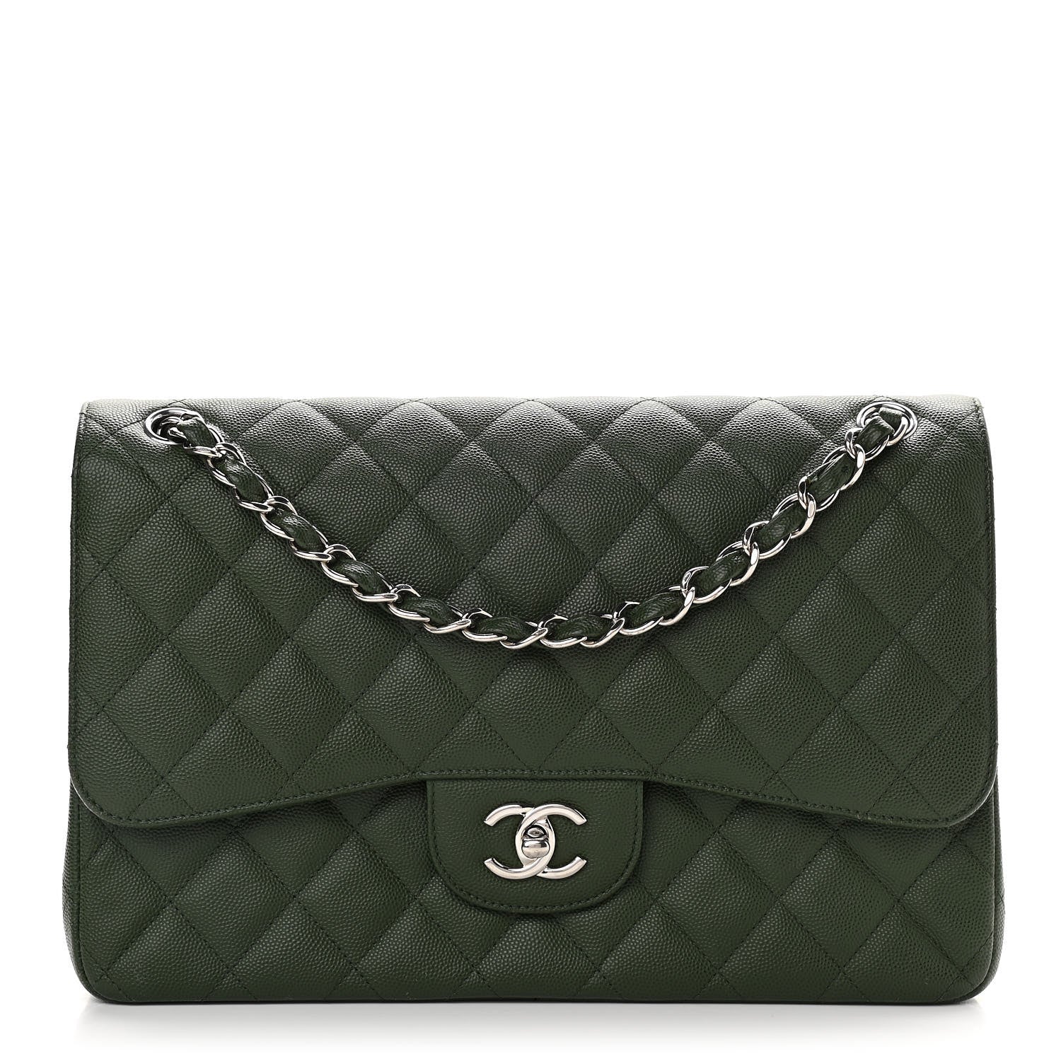 Chanel Caviar Quilted Jumbo Double Flap Dark Green 1 of 15