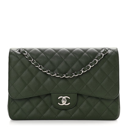 Chanel Caviar Quilted Jumbo Double Flap Dark Green 1 of 15