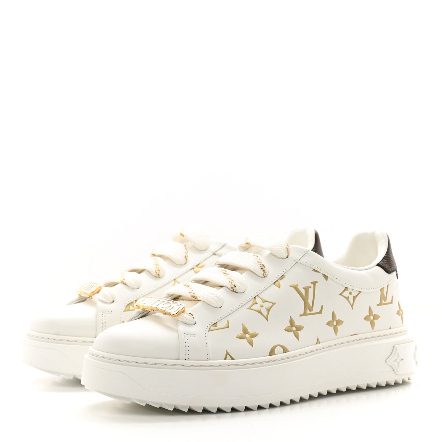 Calfskin Monogram Debossed Time Out Sneakers 39 White Gold