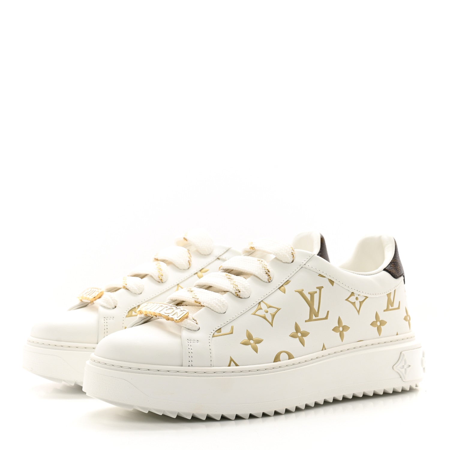 Louis Vuitton Calfskin Monogram Debossed Time Out Sneakers 39 White Gold 3 of 10
