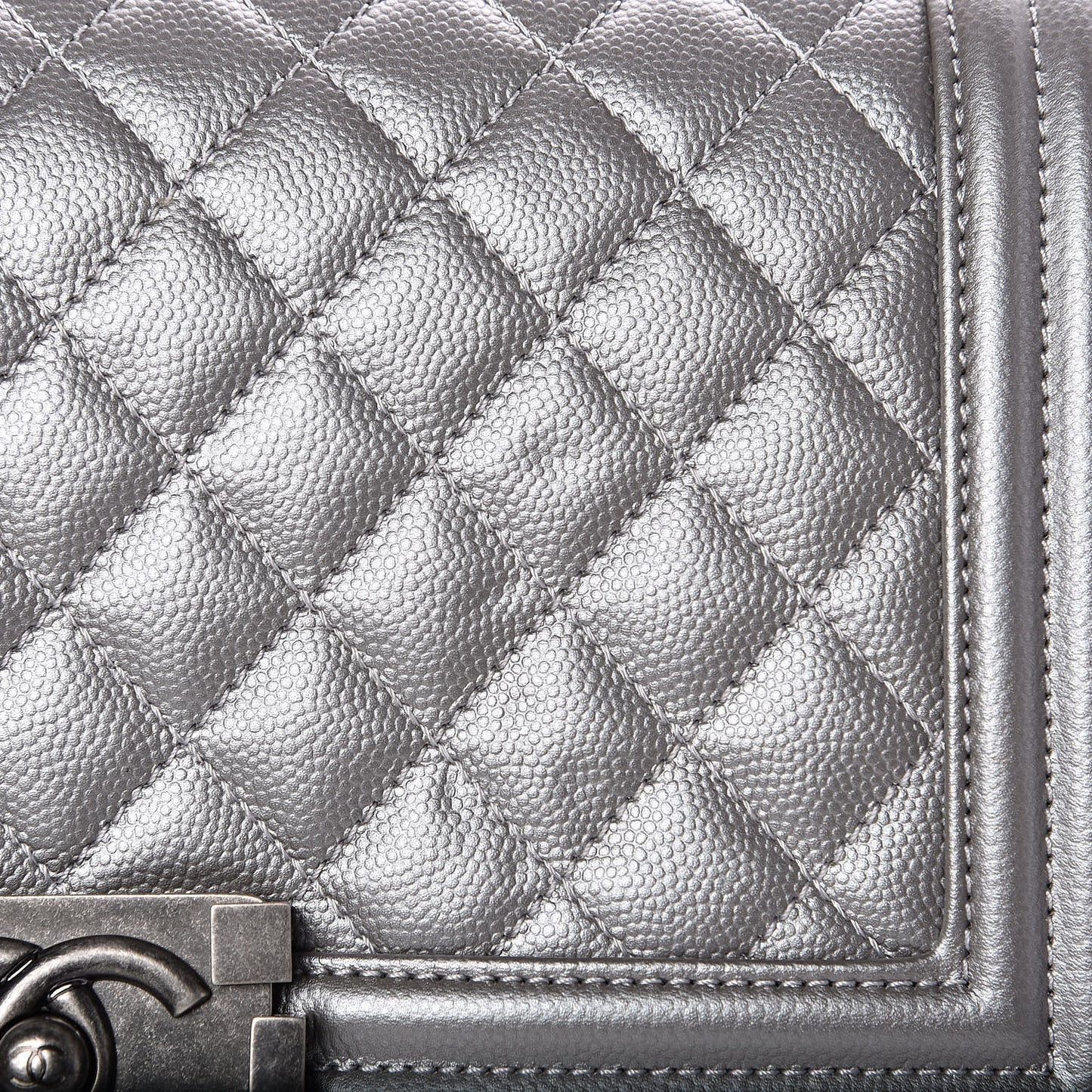 Metallic Caviar Quilted Medium Boy Flap Silver