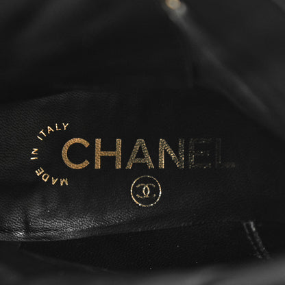 Chanel Calfskin Patent Pearl Cap Toe Boots 37 Black 6 of 10