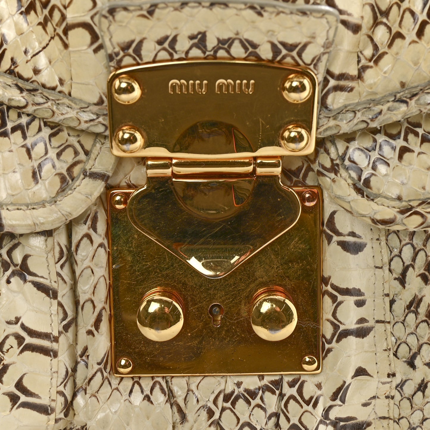 Snakeskin Small Matelasse Coffer Hobo Beige