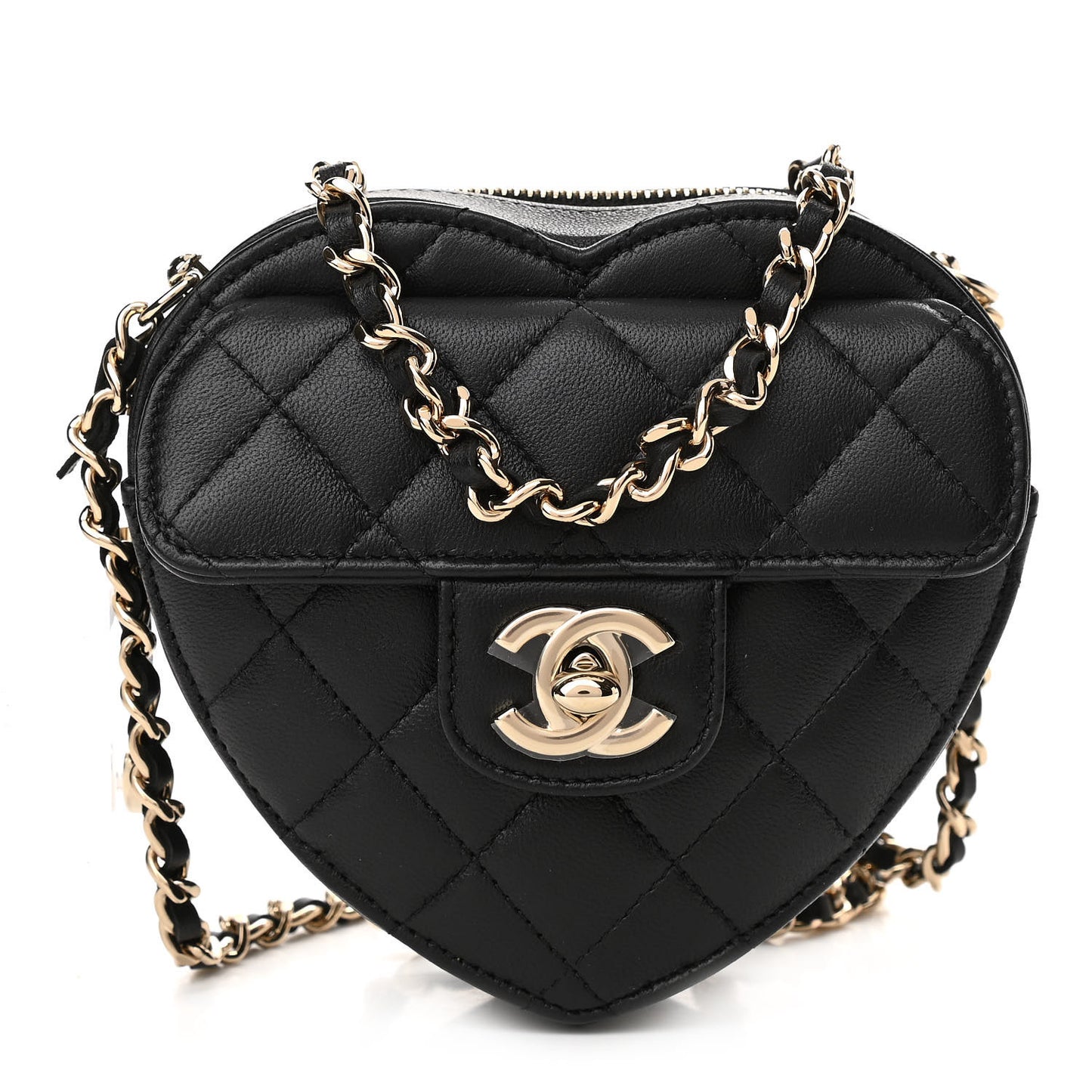 Lambskin Quilted CC In Love Heart Clutch With Chain Black