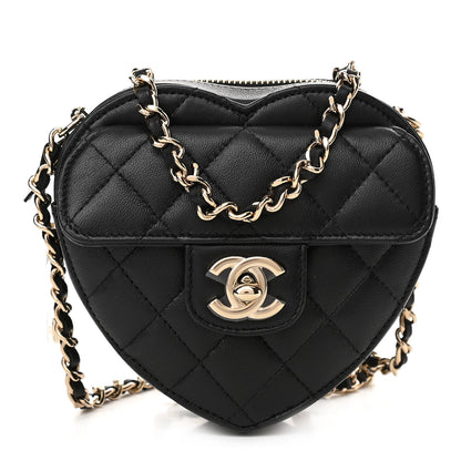 Chanel Lambskin Quilted CC In Love Heart Clutch With Chain Black 1 of 11