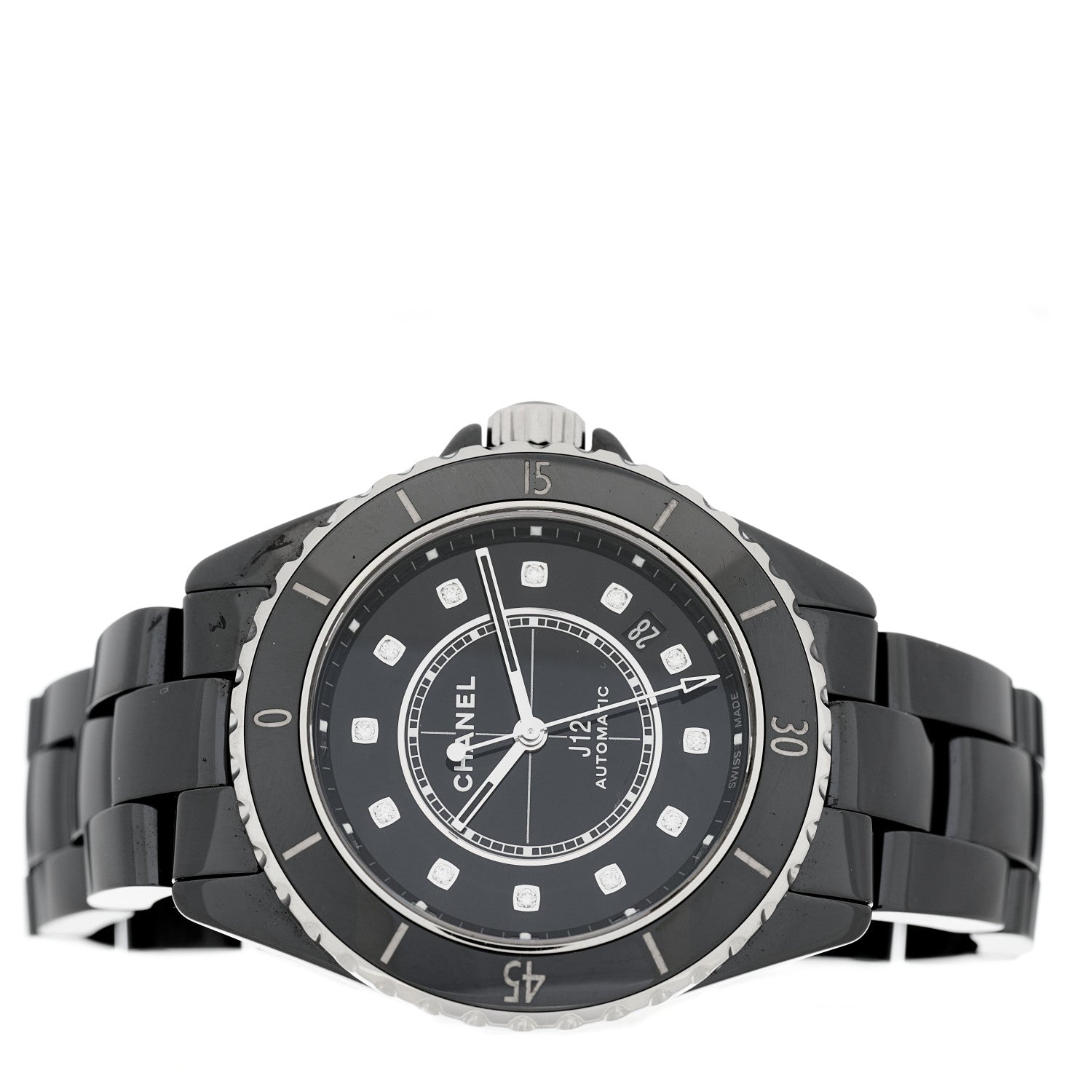 Chanel Stainless Steel Ceramic Diamond 38mm J12 Automatic Watch Black 2 of 4