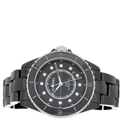 Chanel Stainless Steel Ceramic Diamond 38mm J12 Automatic Watch Black 2 of 4