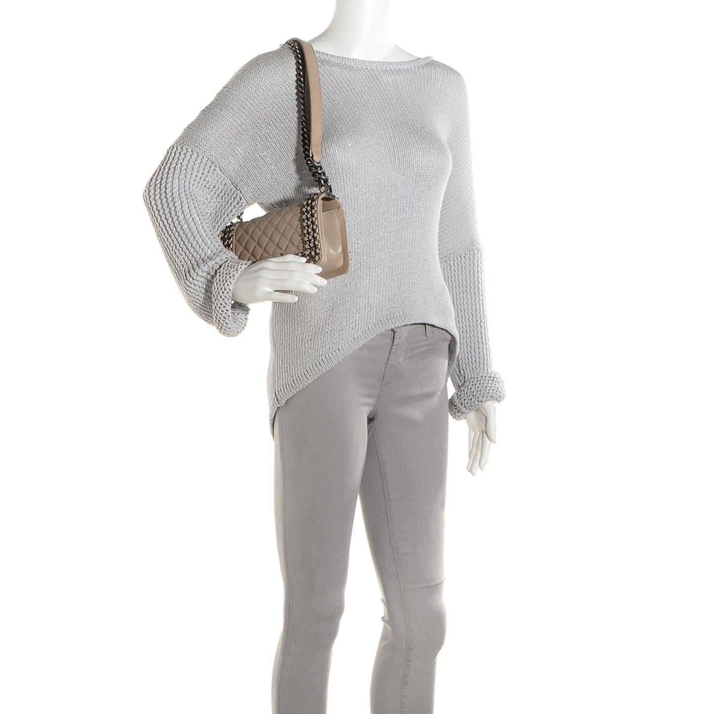 Calfskin Small Boy Chained Flap Beige