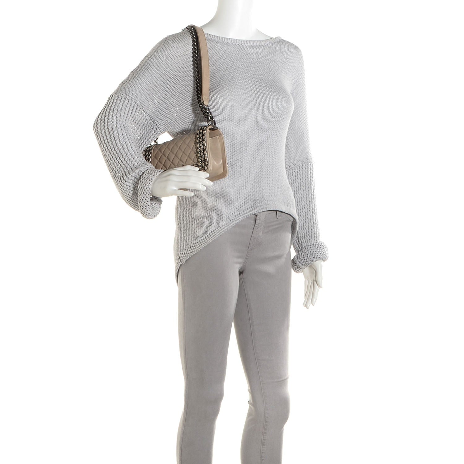 Chanel Calfskin Small Boy Chained Flap Beige 2 of 9