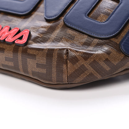 Fendi X FILA Glazed Fabric Vitello Century FF 1974 Mania Belt Bag Mogano Panna Blueberry 9 of 9