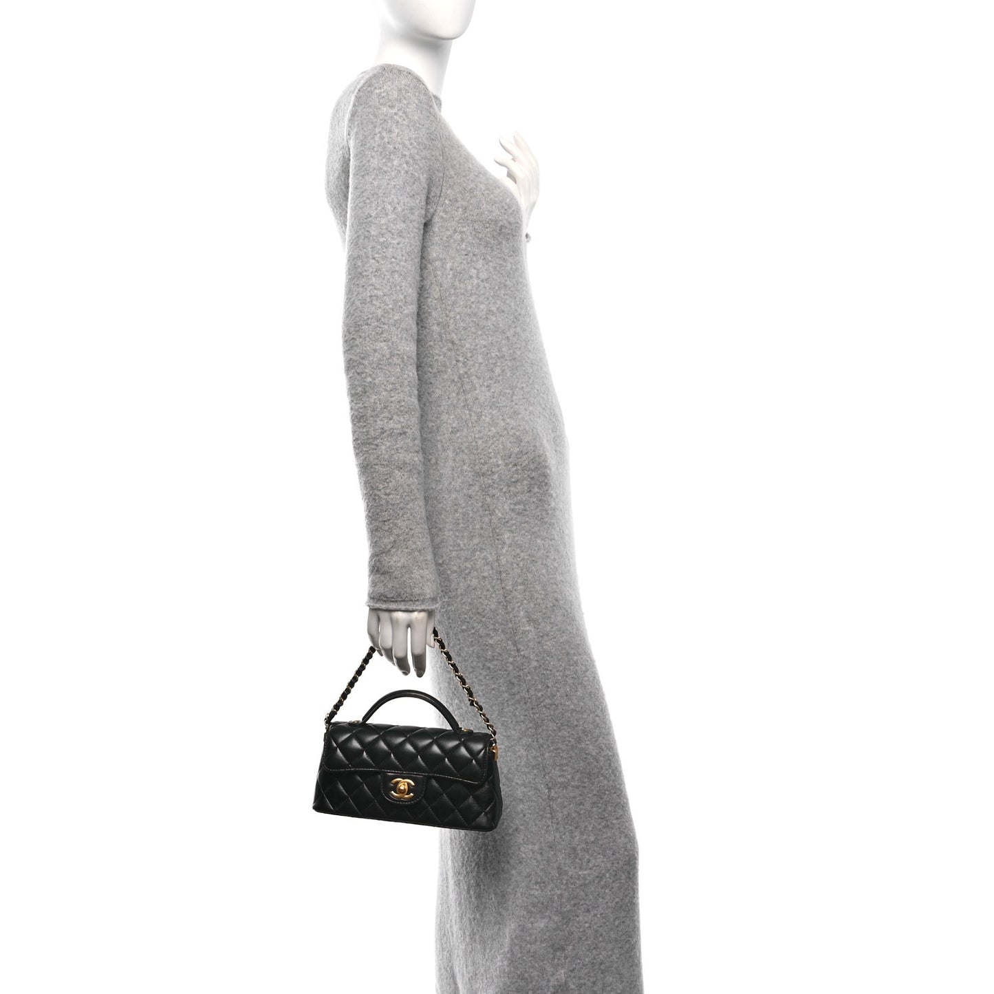 Lambskin Quilted Mini Flap Top Handle Bag Black