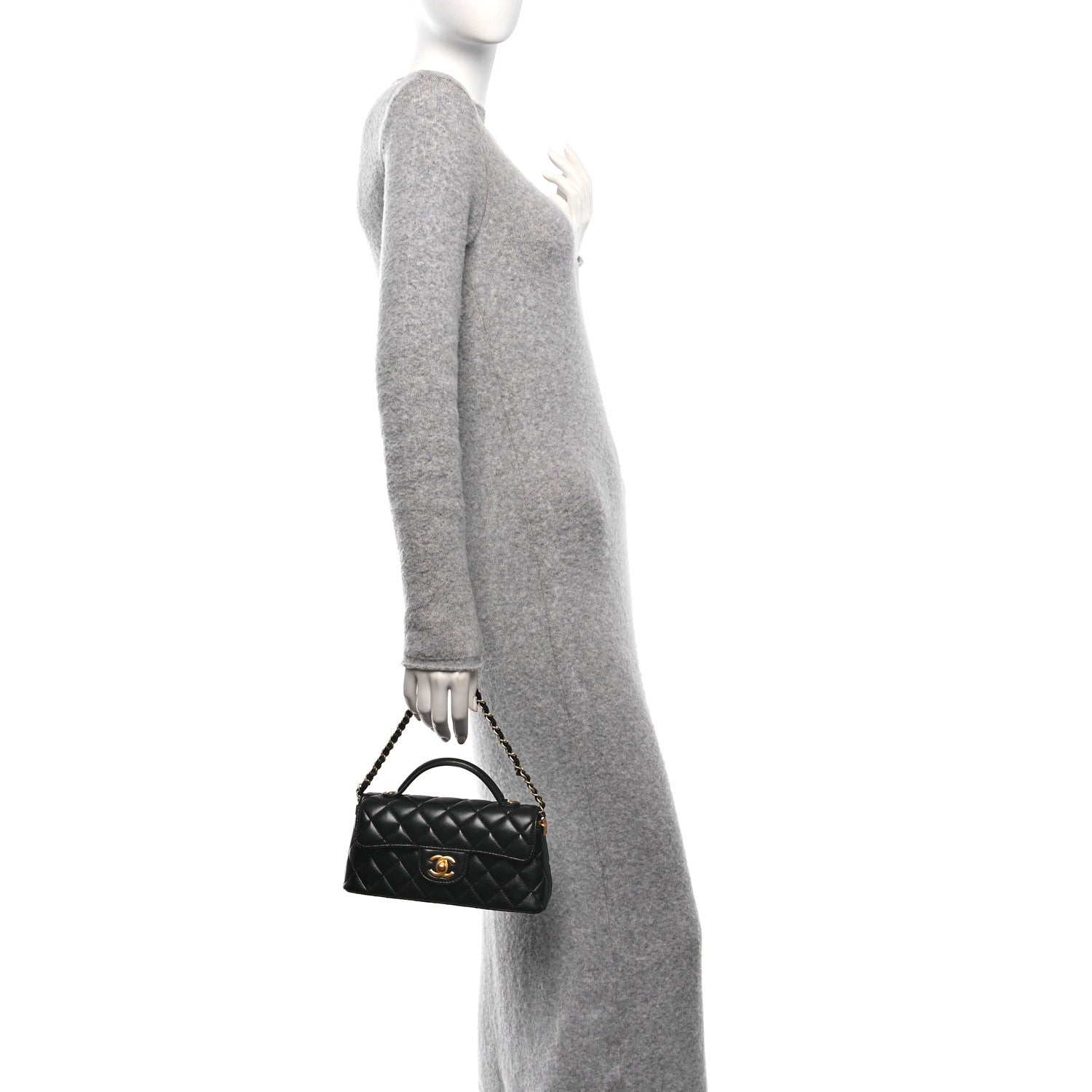 Chanel Lambskin Quilted Mini Flap Top Handle Bag Black 2 of 10