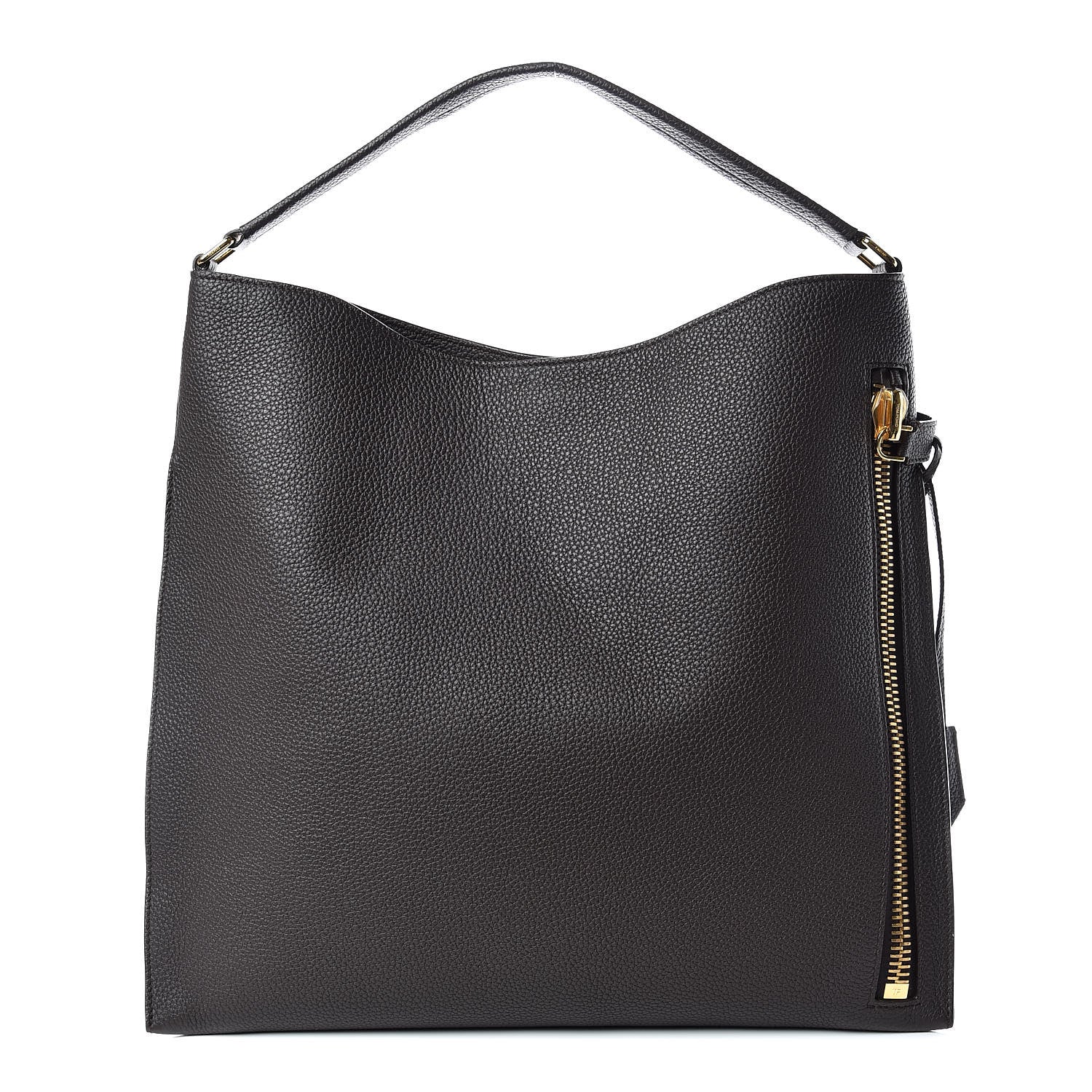 Tom Ford Pebbled Calfskin Large Alix Padlock Zip Hobo Bag Grey 1 of 11