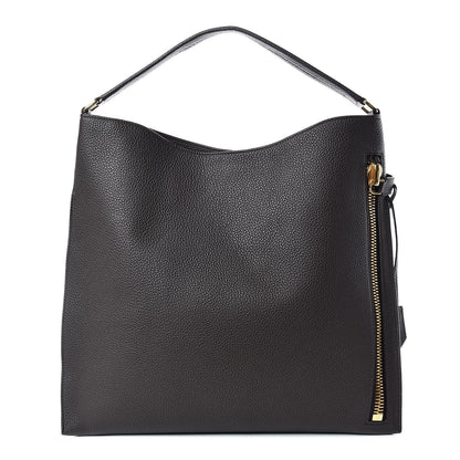 Tom Ford Pebbled Calfskin Large Alix Padlock Zip Hobo Bag Grey 1 of 11