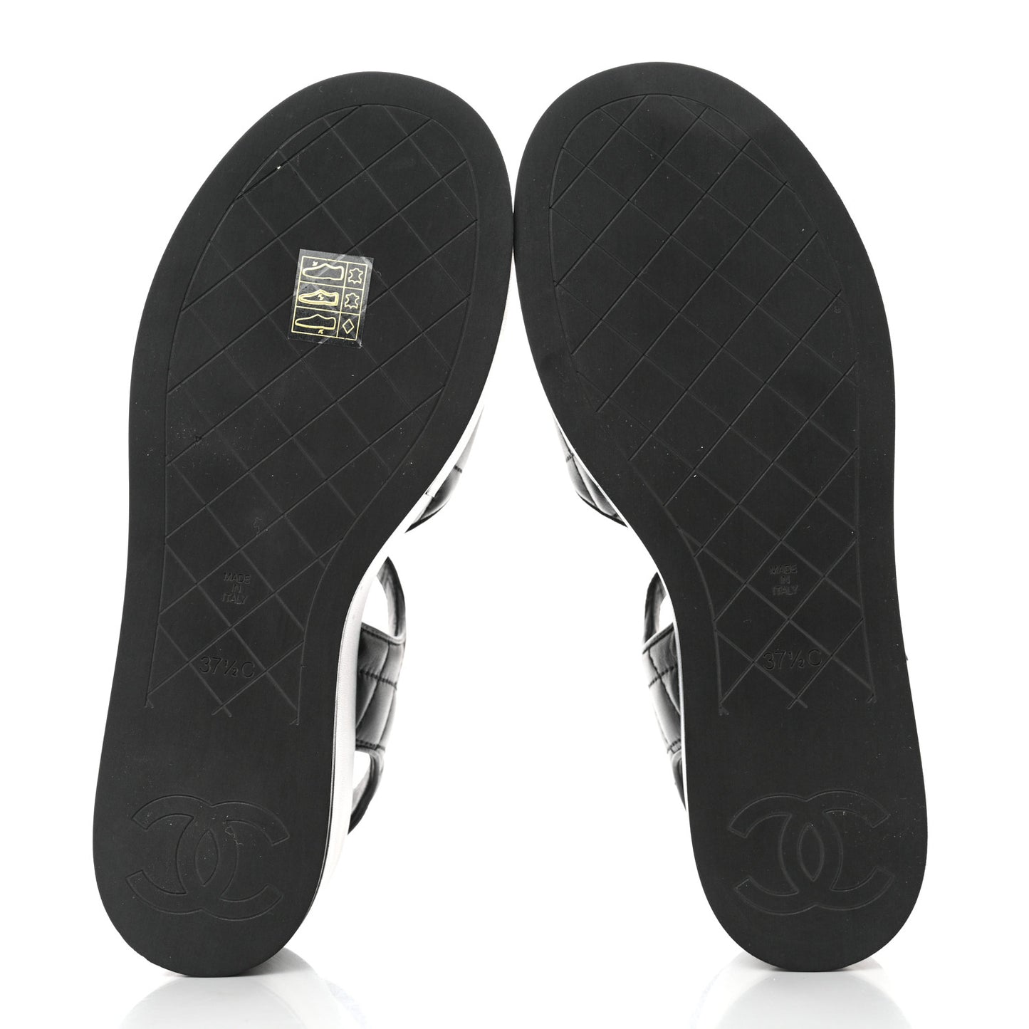 Lambskin Quilted CC Platform Sandals 37.5 Black