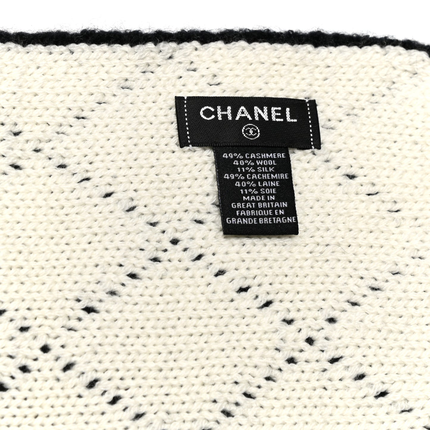 Wool Cashmere Silk CC Scarf Black White