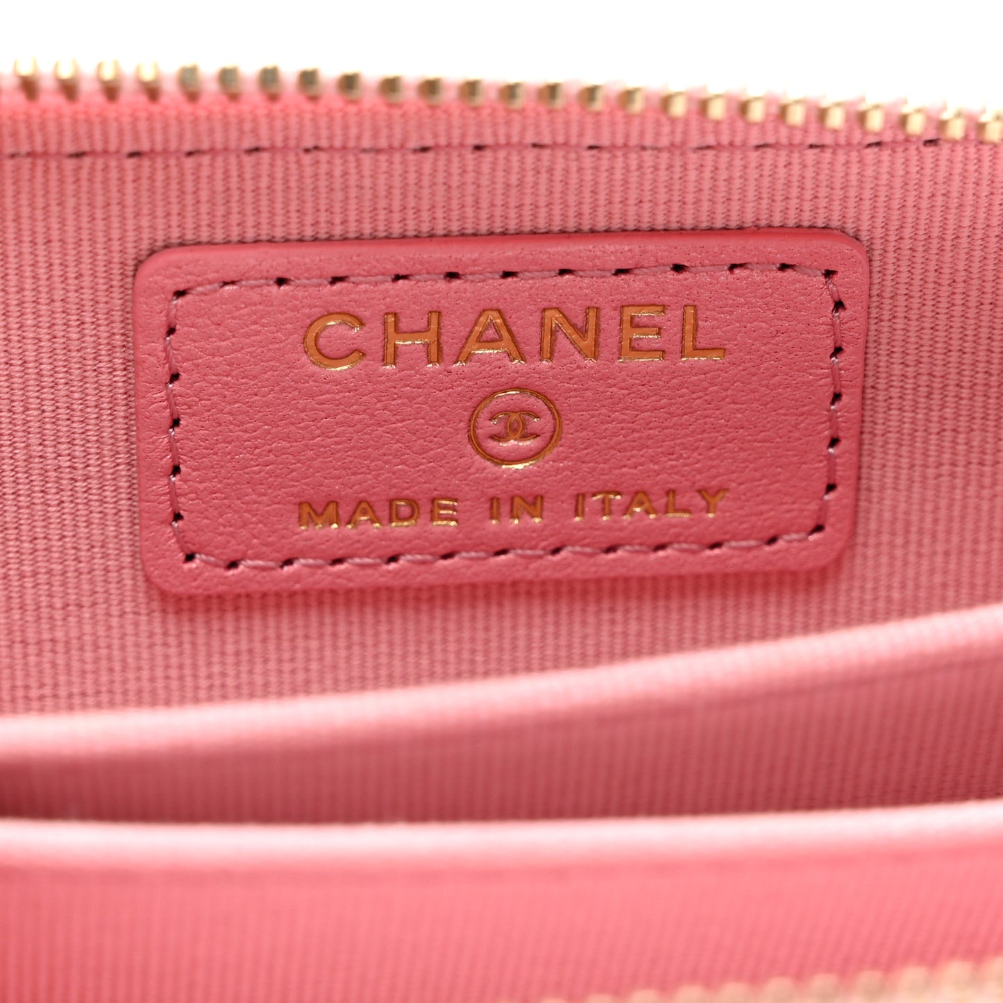 Iridescent Calfskin Quilted Zip Coin Purse Wallet Pink