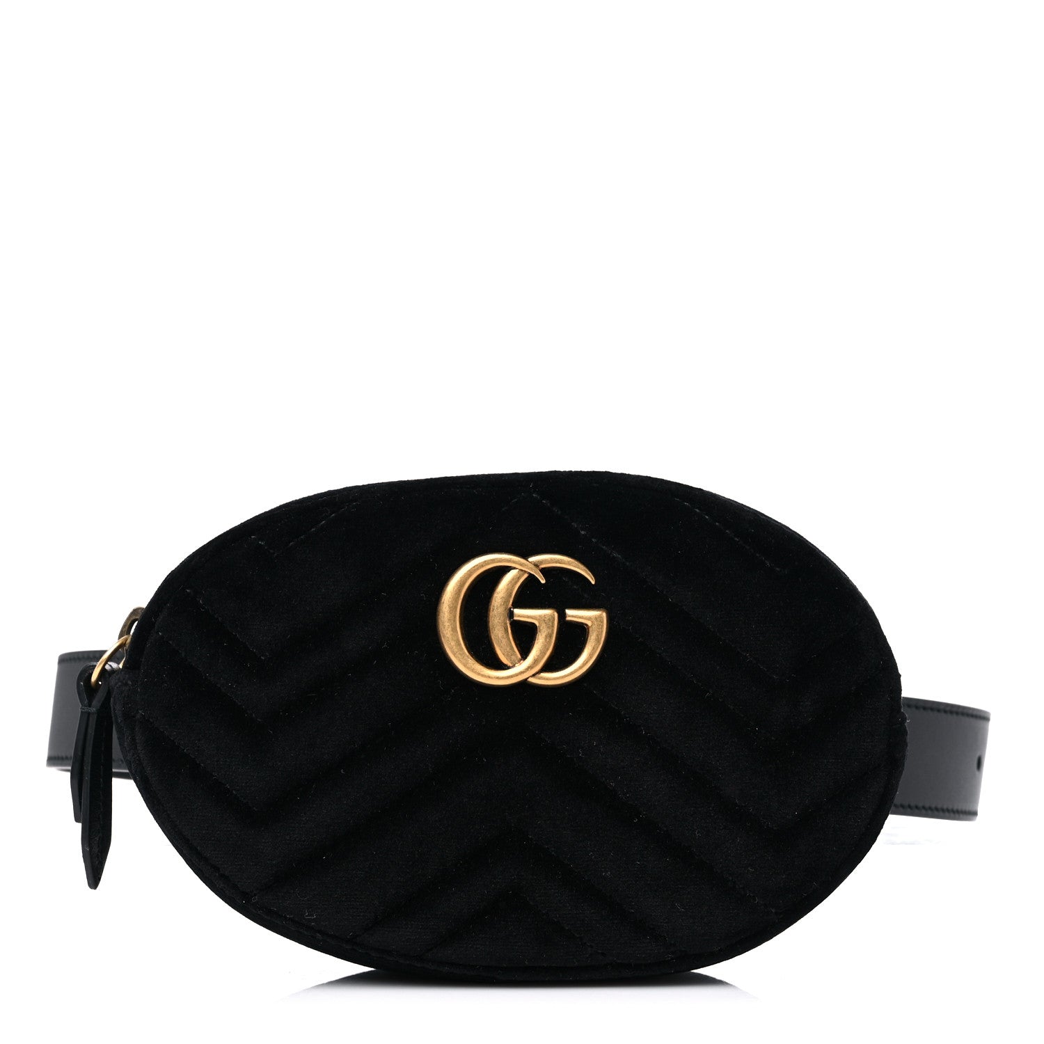 Gucci Velvet Matelasse GG Marmont Belt Bag 85 34 Black 1 of 10
