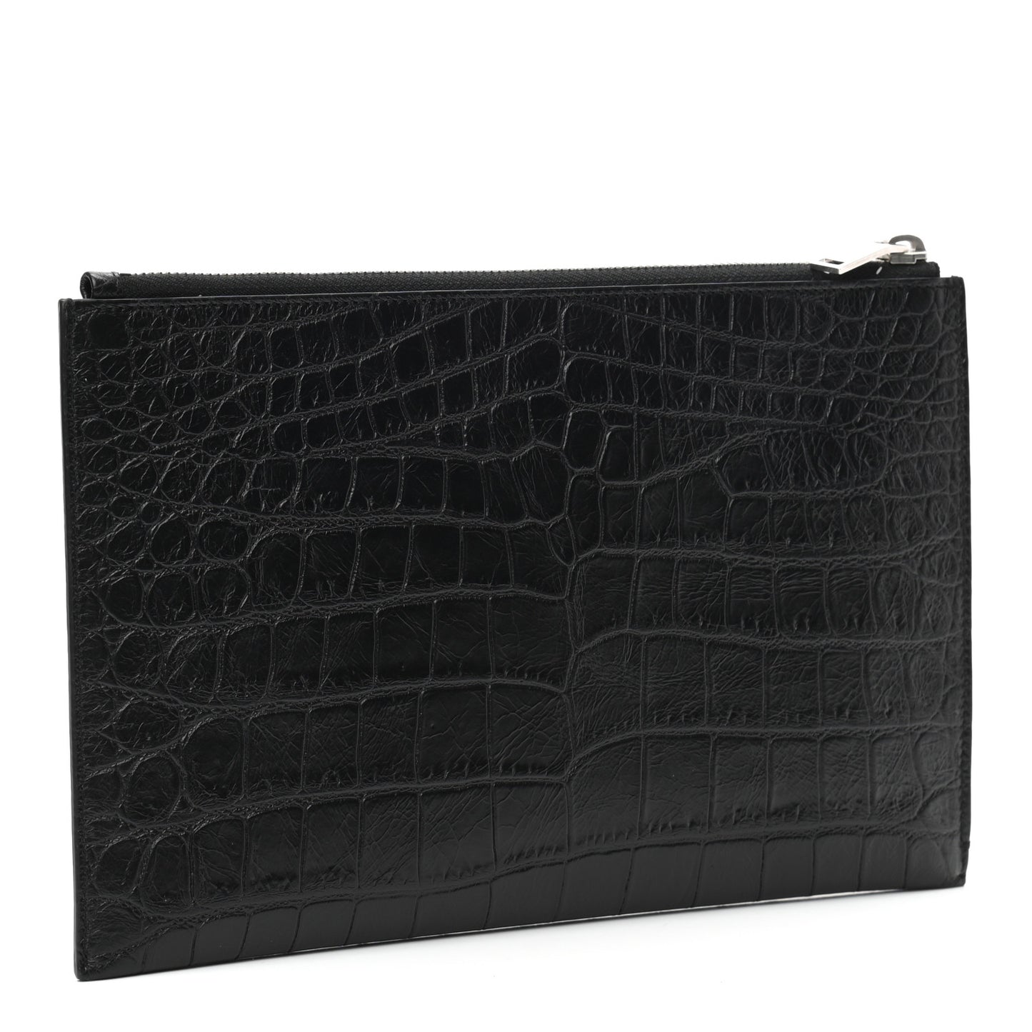 Calfskin Crocodile Embossed Zip Mini Tablet Sleeve Black