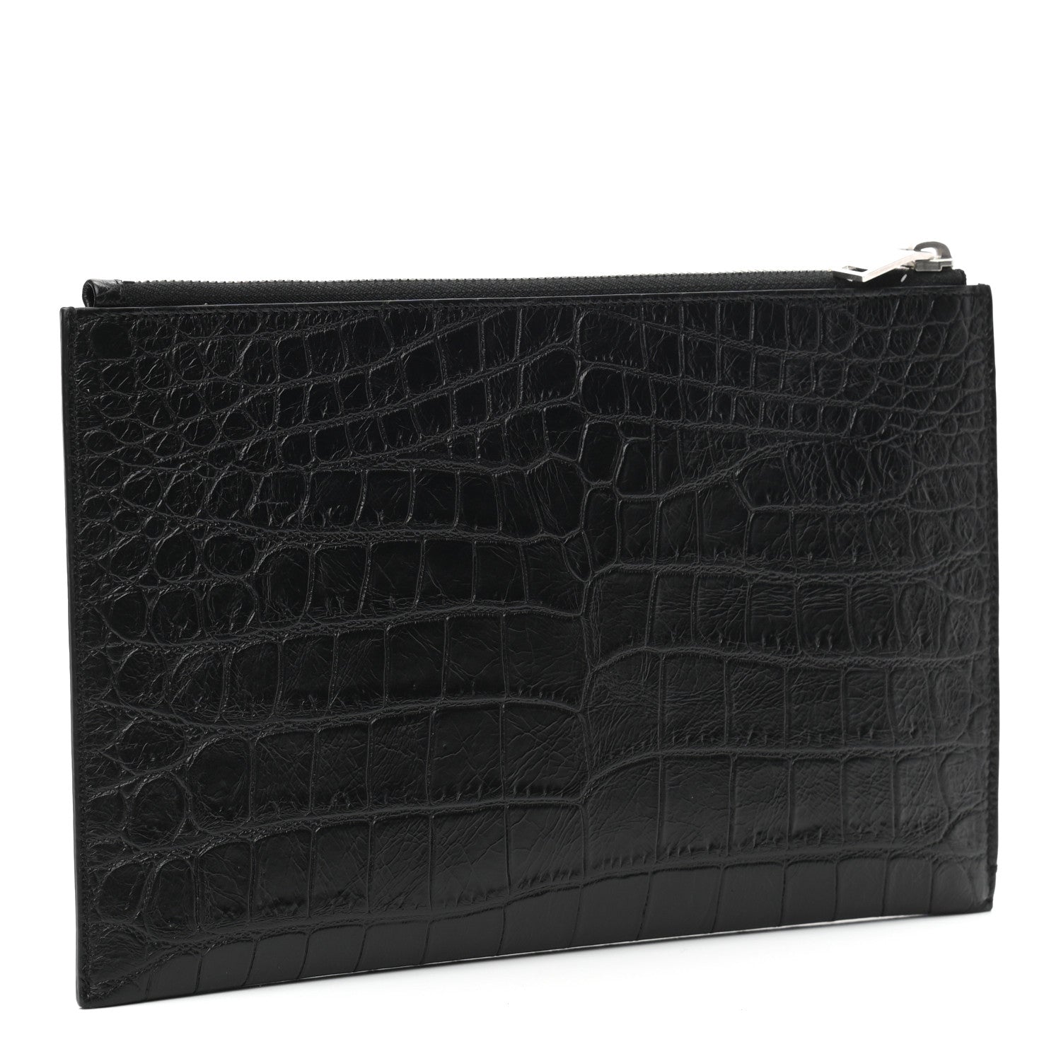Saint Laurent Calfskin Crocodile Embossed Zip Mini Tablet Sleeve Black 3 of 7