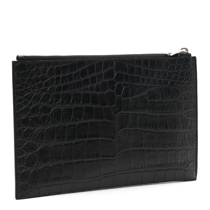 Saint Laurent Calfskin Crocodile Embossed Zip Mini Tablet Sleeve Black 3 of 7