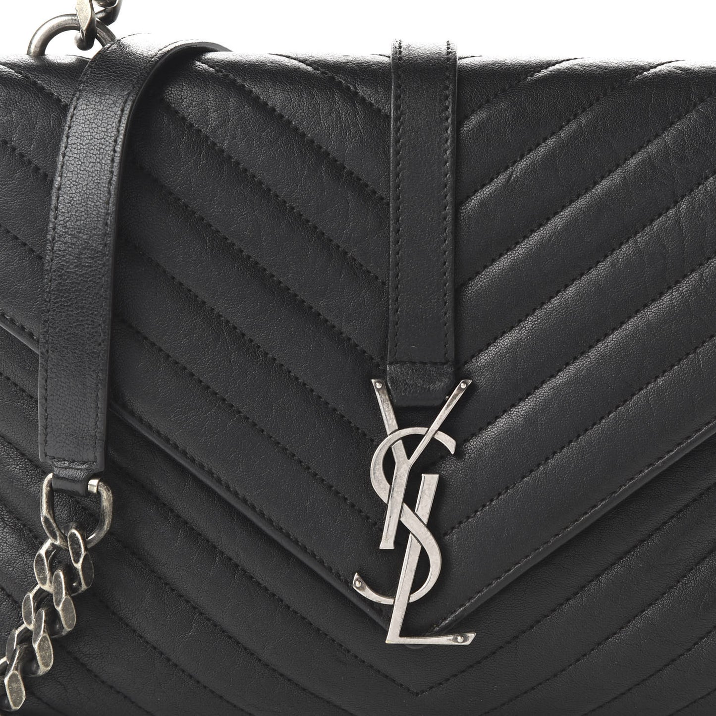 Sheepskin Matelasse Chevron Monogram Medium College Bag Black