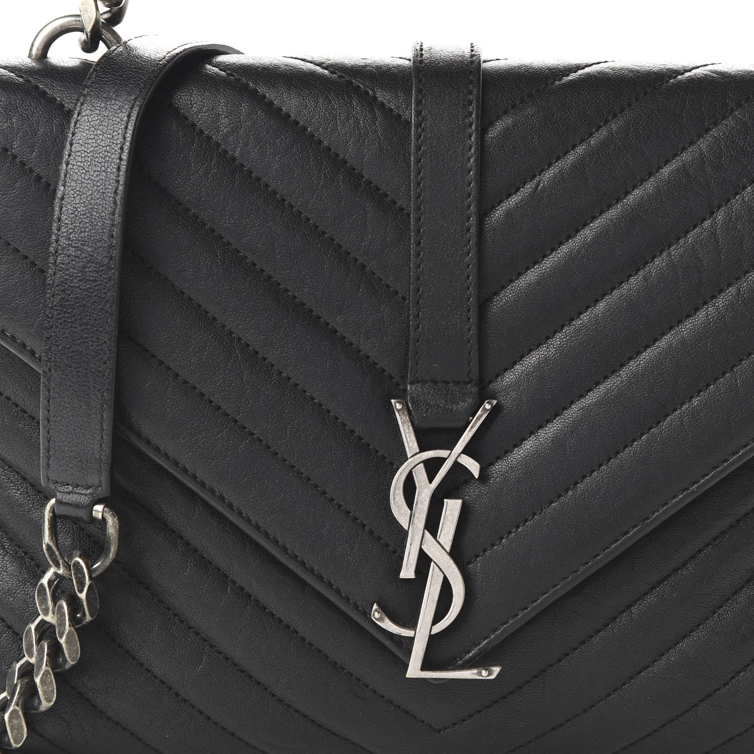 Saint Laurent Sheepskin Matelasse Chevron Monogram Medium College Bag Black 9 of 9
