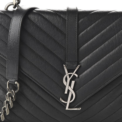 Saint Laurent Sheepskin Matelasse Chevron Monogram Medium College Bag Black 9 of 9