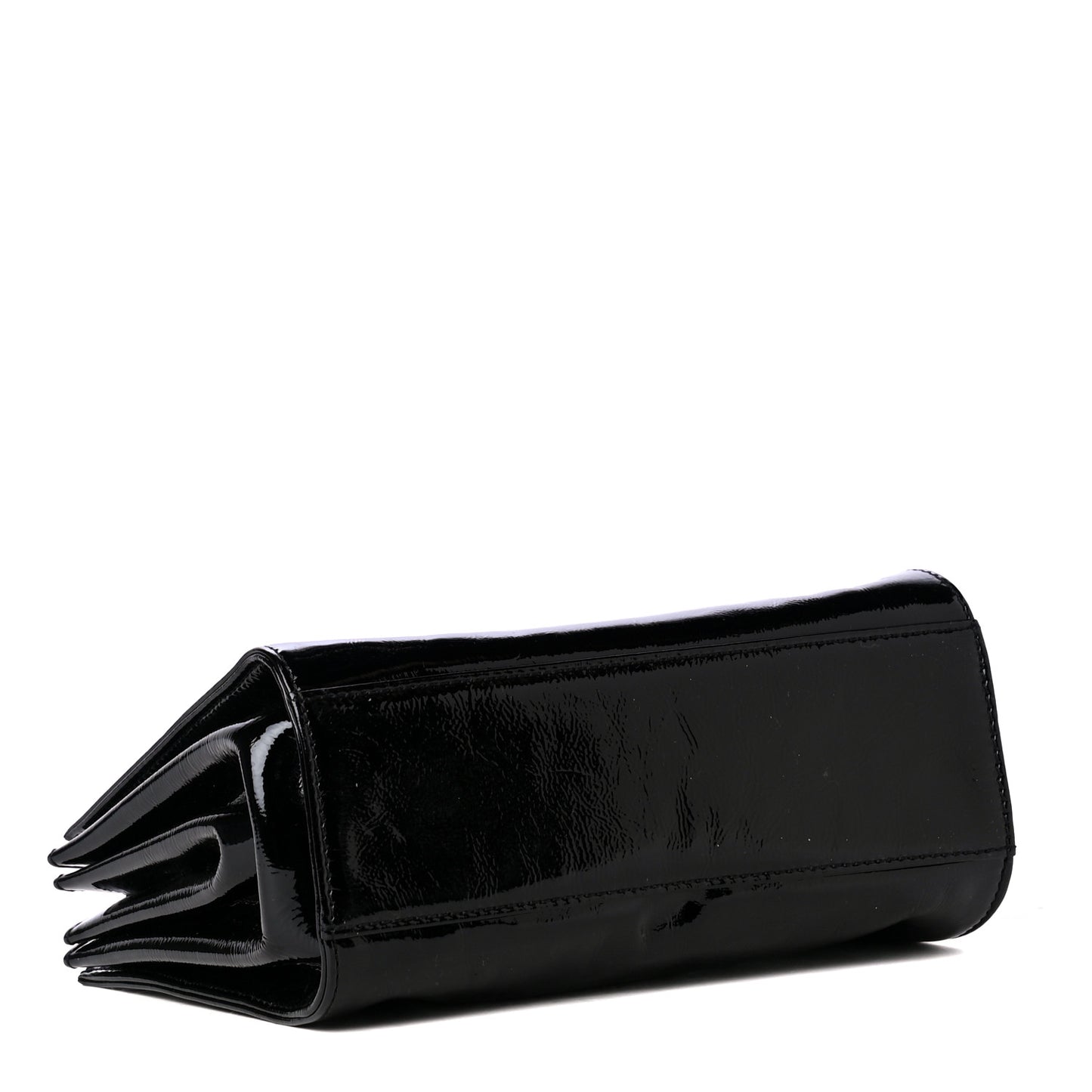 Patent Mademoiselle Lock Convertible Wrist Clutch Bag Black