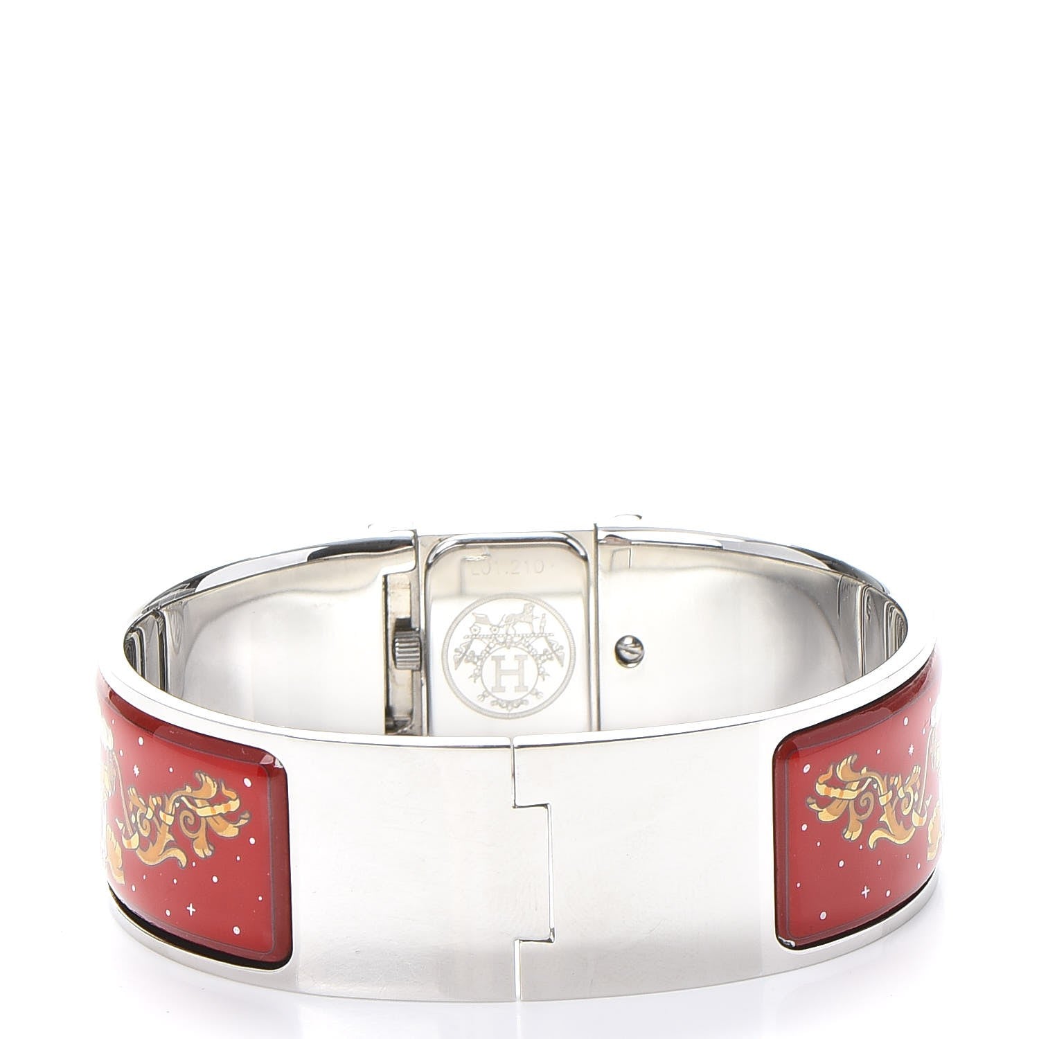 Hermes Stainless Steel Enamel 19mm Printed Horse Loquet Quartz Watch Red 4 of 6