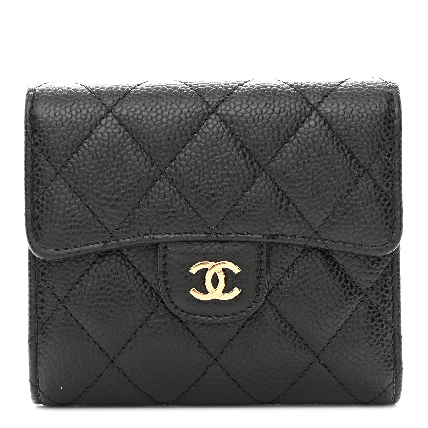 Caviar Quilted Compact Flap Wallet Black