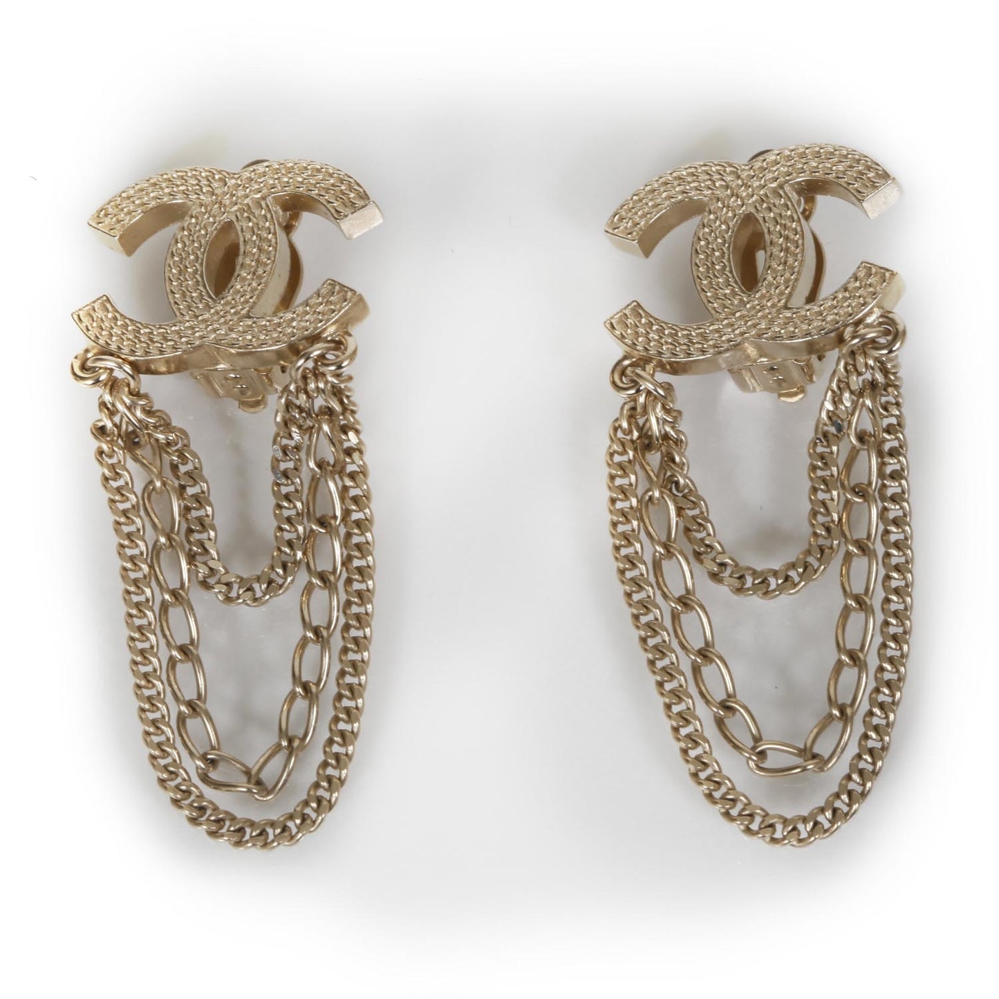 CC Triple Chain Clip On Earrings Gold