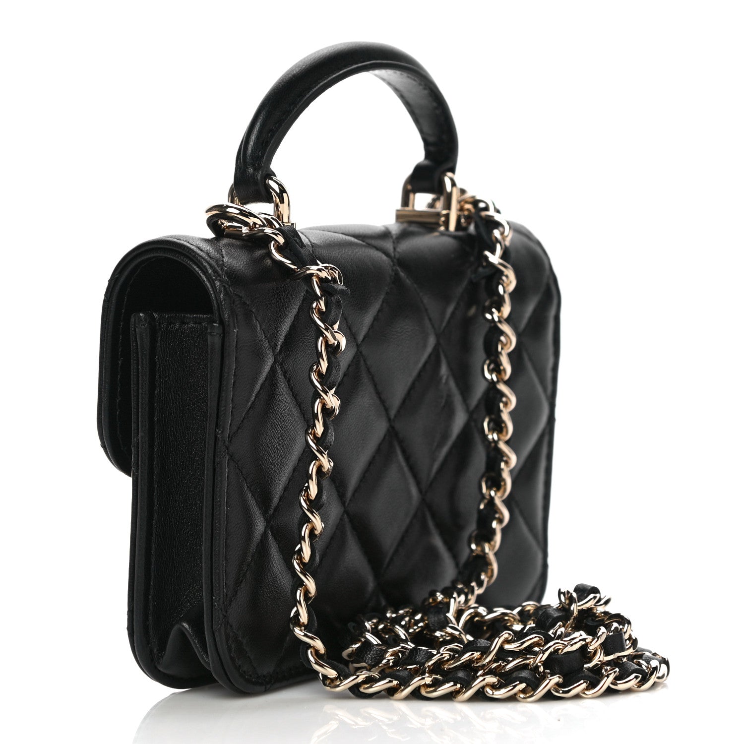 Chanel Lambskin Quilted Top Handle Flap Coin Purse With Chain Black 3 of 15