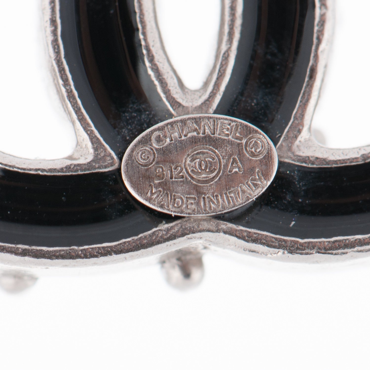 Chanel Enamel CC Earrings Black Silver 4 of 4