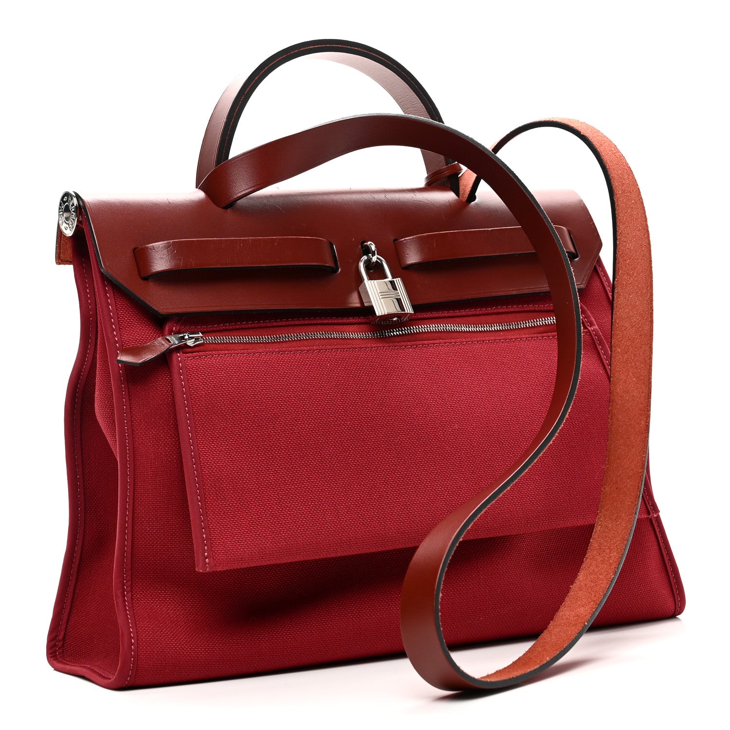 Hermes Vache Hunter Toile Herbag Zip 31 PM Rouge H Brique 3 of 11