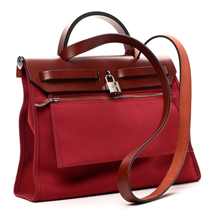 Hermes Vache Hunter Toile Herbag Zip 31 PM Rouge H Brique 3 of 11
