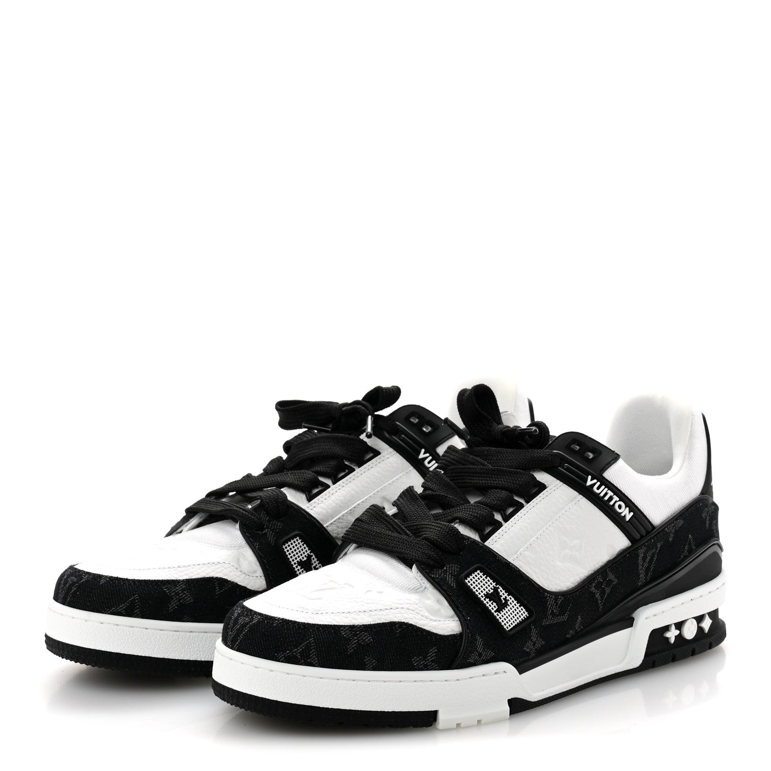 Louis Vuitton Calfskin Monogram Denim Mens LV Trainer Sneakers 9 Black 4 of 10