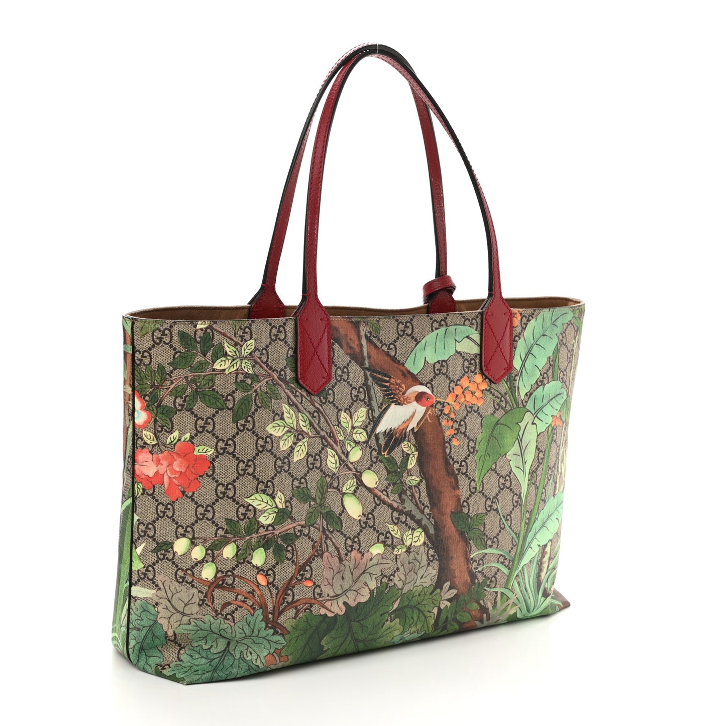 GG Supreme Monogram Tian Medium Shopping Tote Beige Multicolor Red