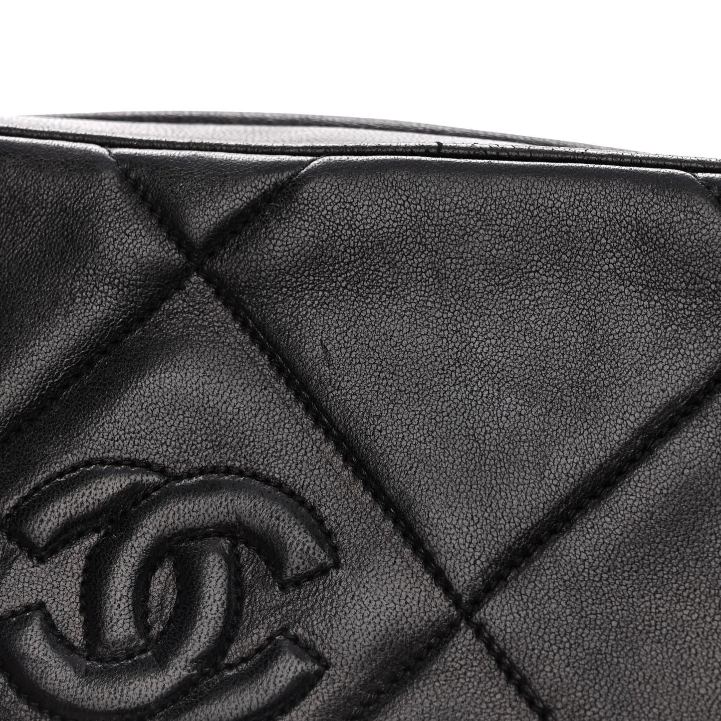 Lambskin Quilted CC Tassel Camera Case Black