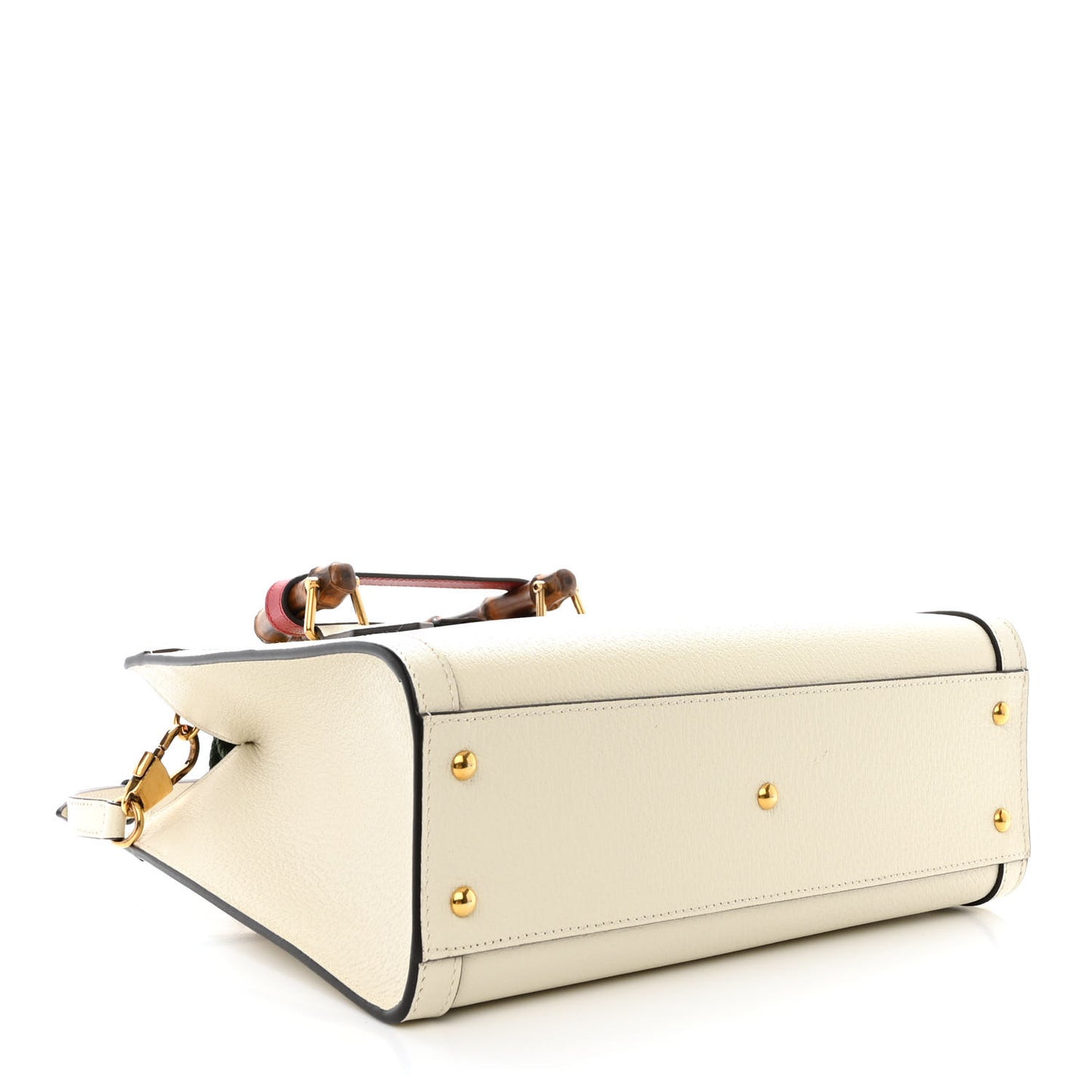Textured Dollar Calfskin Web Small Diana Tote Bag Mystic White