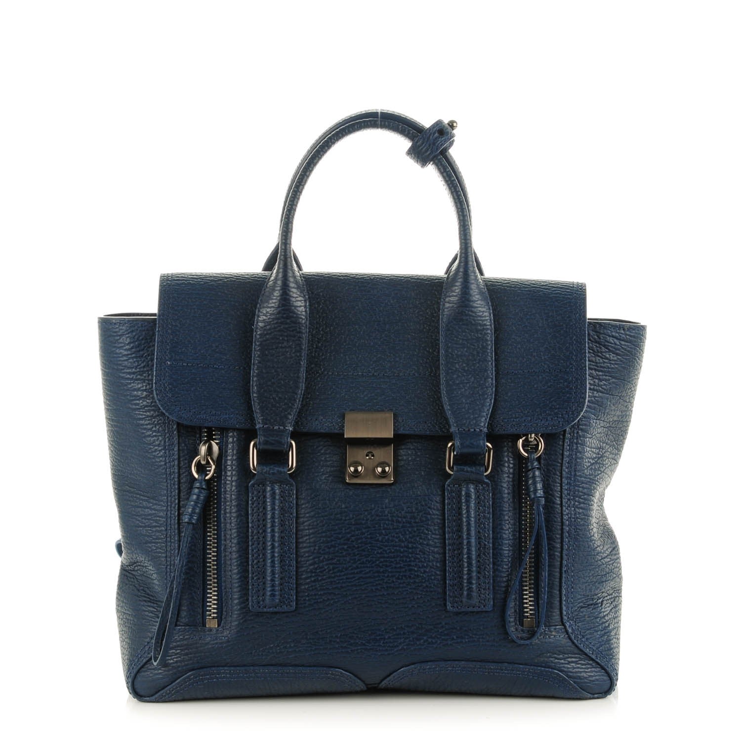 3.1 Phillip Lim 3.1 Textured Calfskin Medium Pashli Satchel Lapis 1 of 7