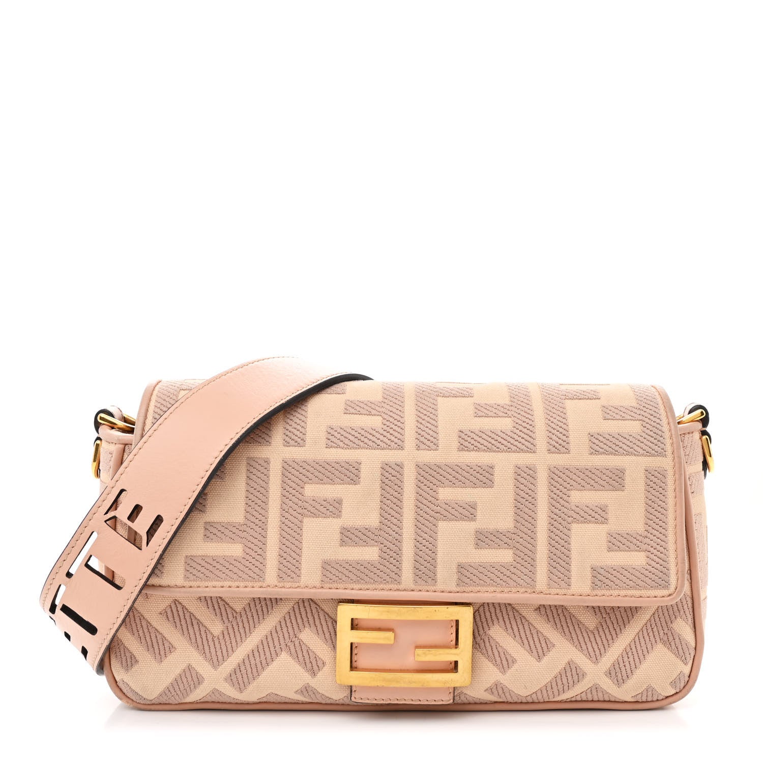 Fendi Canvas Vitello King Extra Strap FF Embroidered Baguette Baby Pink 1 of 12