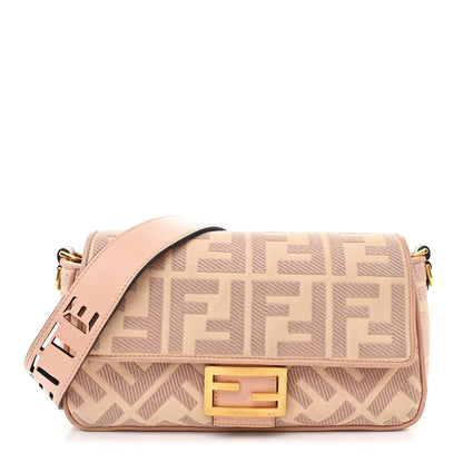 Fendi Canvas Vitello King Extra Strap FF Embroidered Baguette Baby Pink 1 of 12