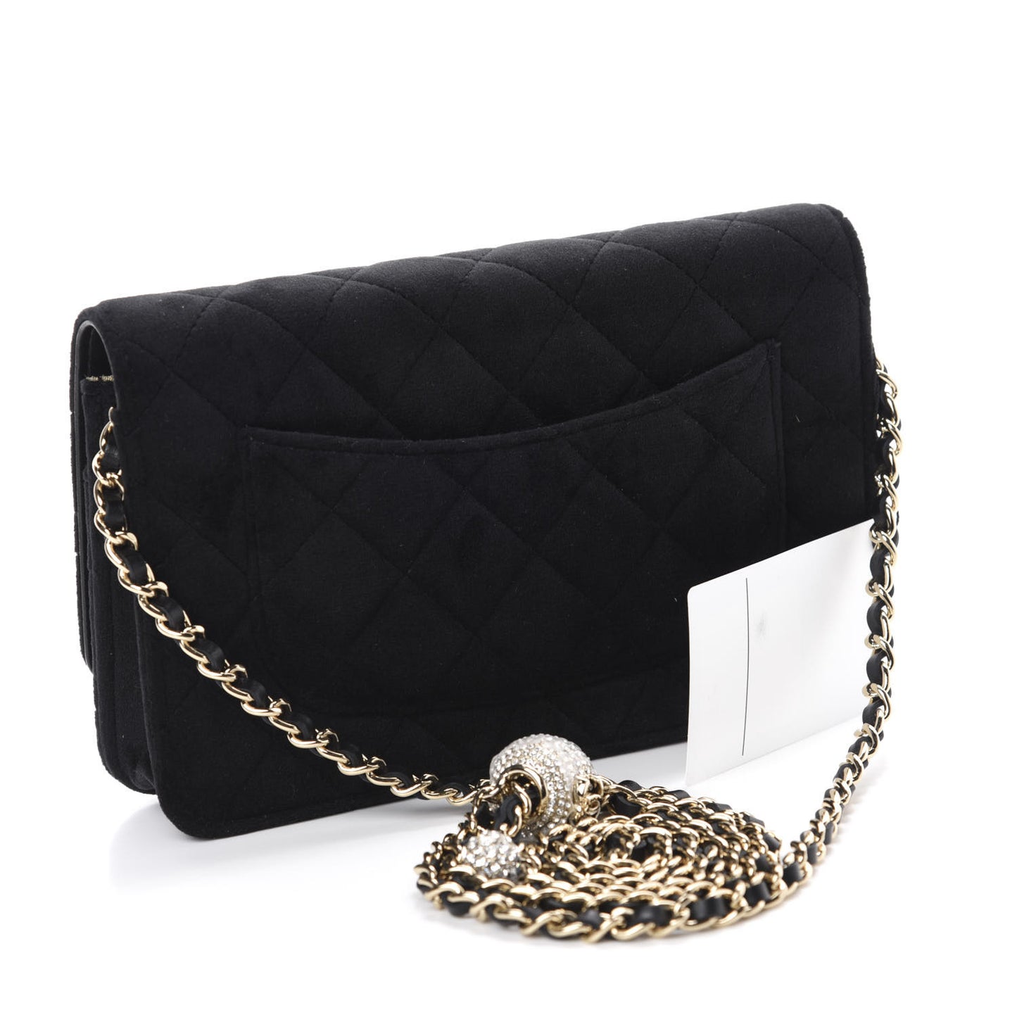 Velvet Quilted Pearl Crush Wallet On Chain WOC Black