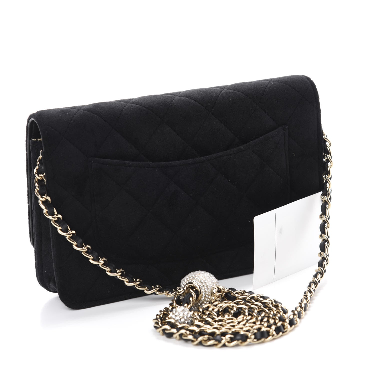 Chanel Velvet Quilted Pearl Crush Wallet On Chain WOC Black 3 of 12