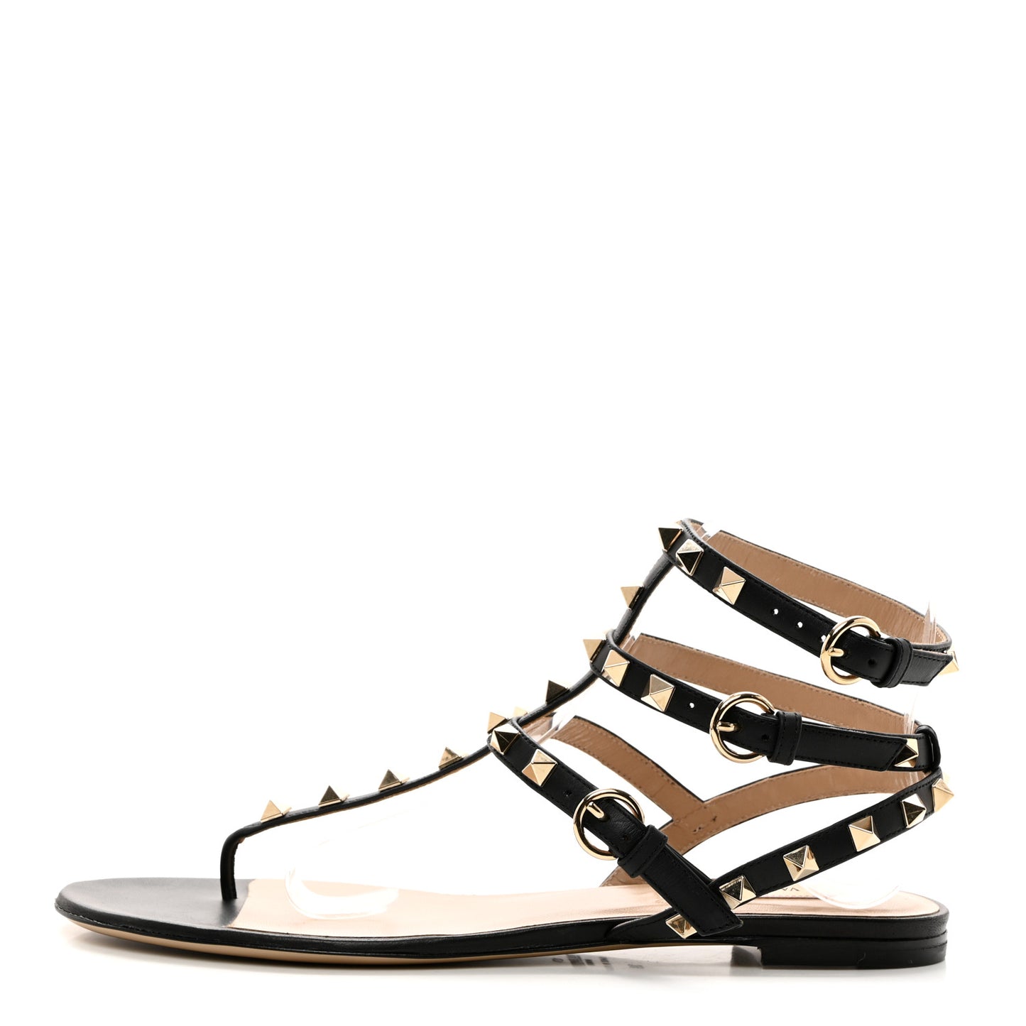 VALENTINO GARAVANI Nappa Rockstud Ankle Strap Flat Thong Sandals 39 Black