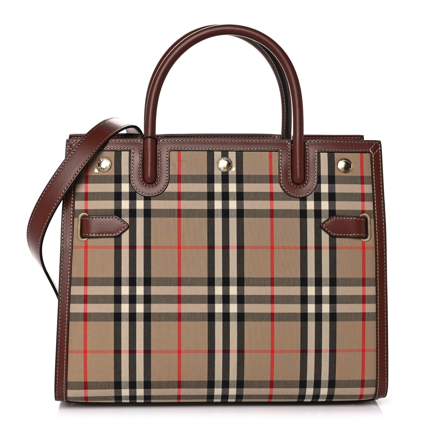 Burberry Calfskin Vintage Check Two Handle Title Bag Archive Beige 1 of 10
