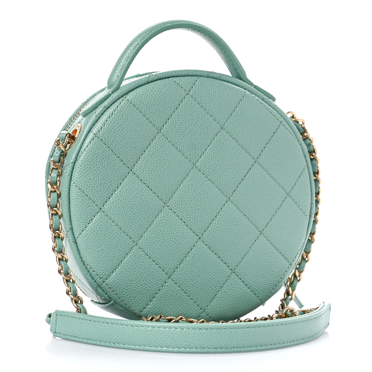 Chanel Caviar Quilted Small Round Vanity With Chain Light Green 3 of 9