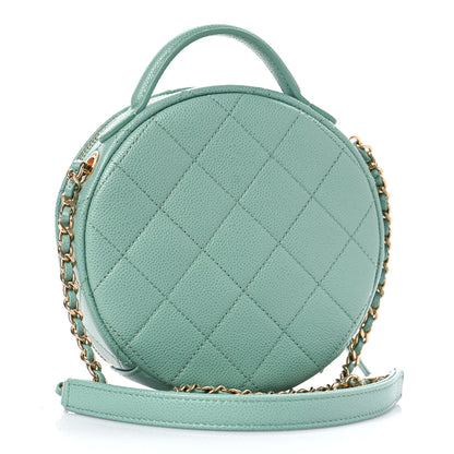 Chanel Caviar Quilted Small Round Vanity With Chain Light Green 3 of 9