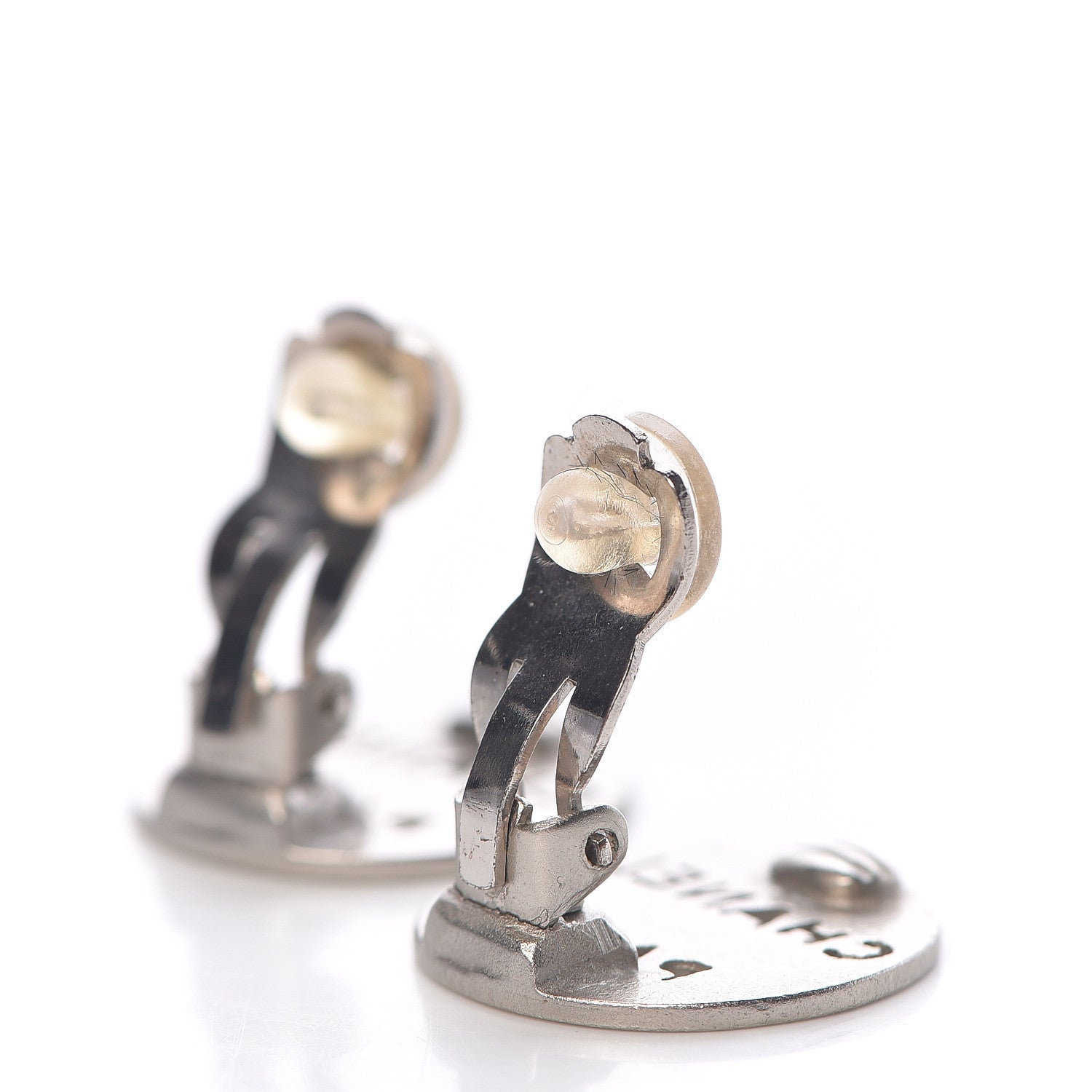 Chanel CHANE Logo Cutout Clip On Earrings Silver 3 of 6